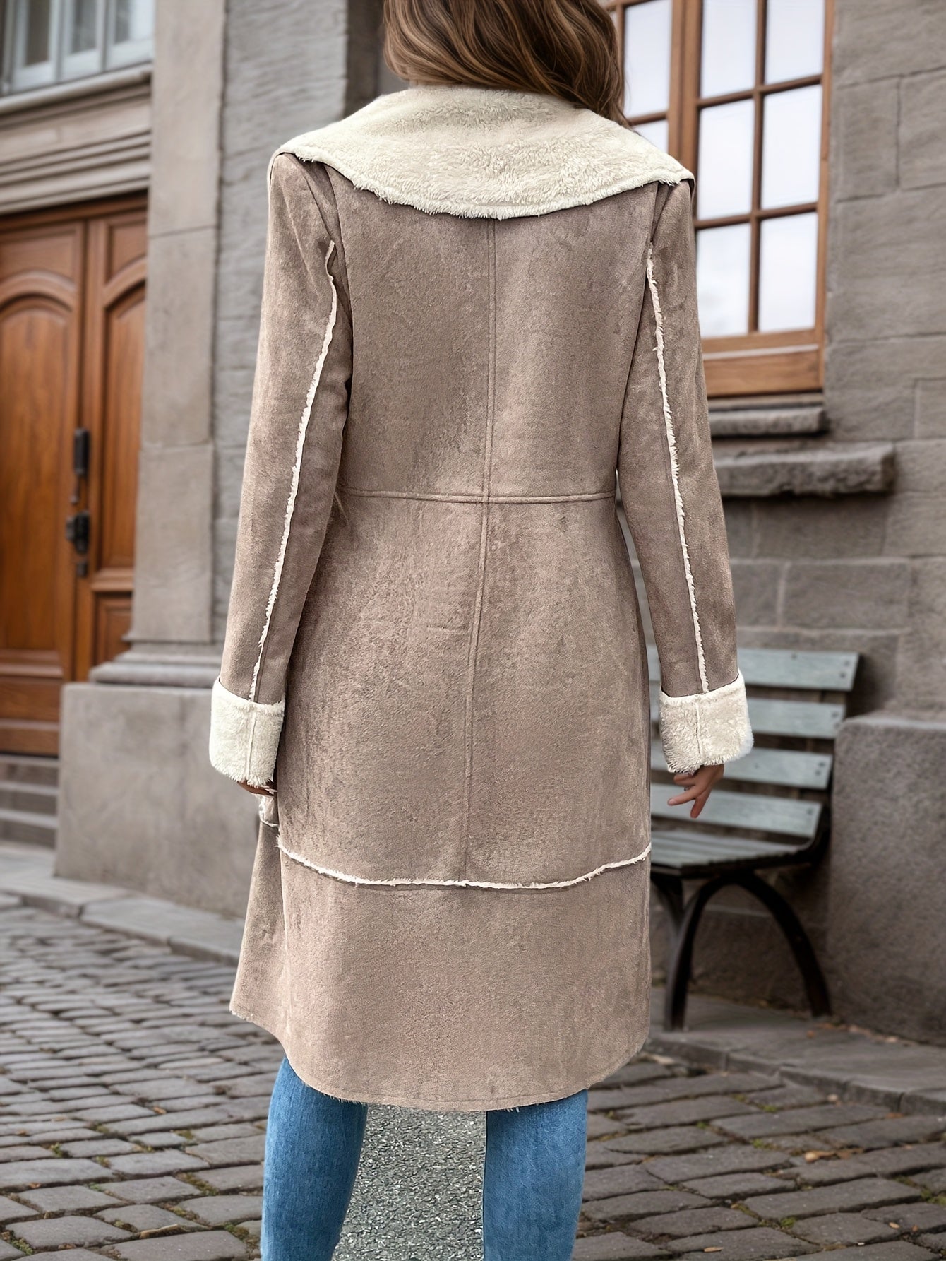 Salomé™ | Manteau long effet suède sherpa