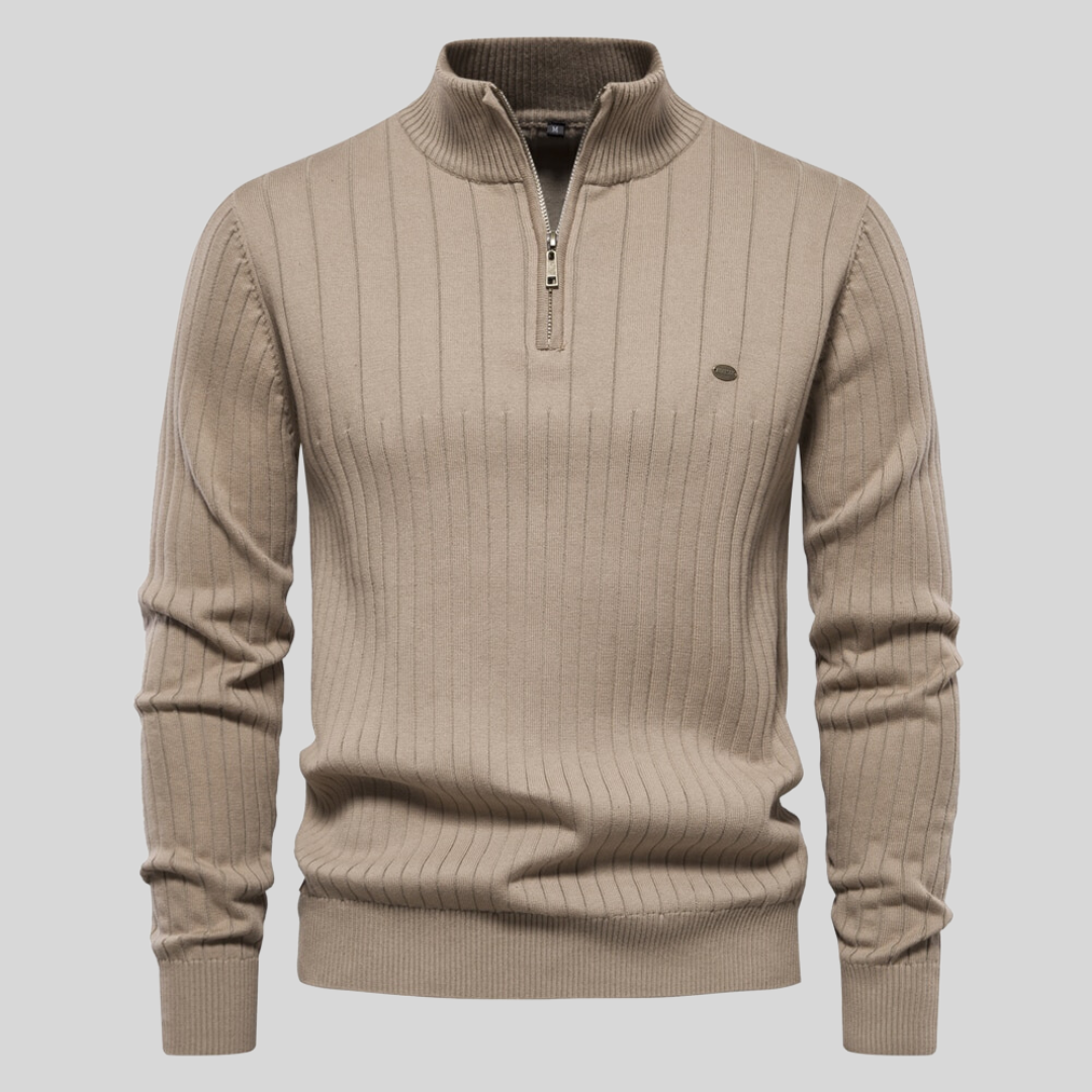 James™ | Pull côtelé zippé col montant