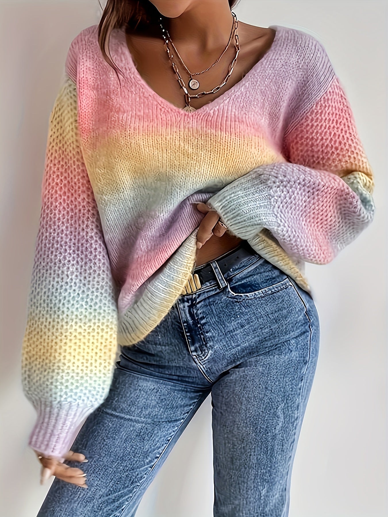 Lilou™ | Pull Décontracté à Col en V, Élégance Colorée