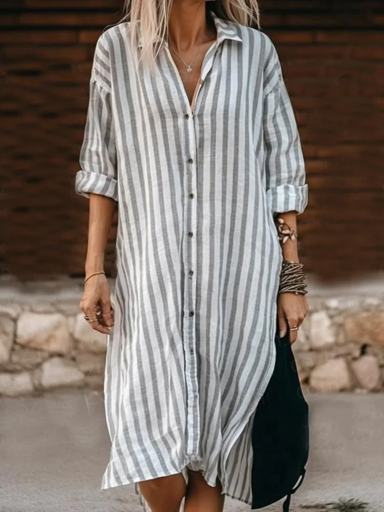 Jakan™ | Robe Chemise à Rayures Élégante