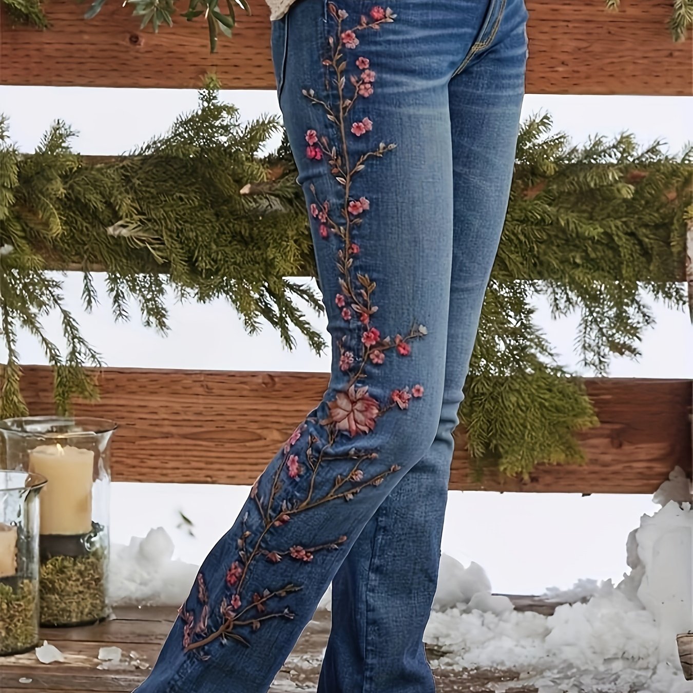 Lenora™ | Jean Vintage Élégant avec Broderie Florale