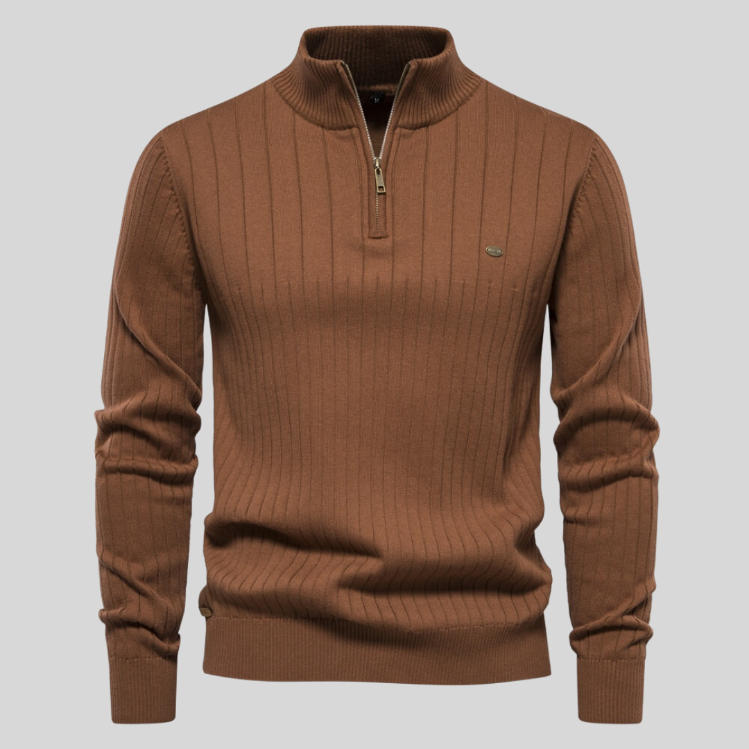 James™ | Pull côtelé zippé col montant