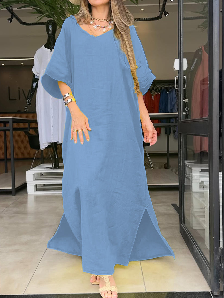 Ozine™ | Robe Élégante en Coton et Lin avec Poches