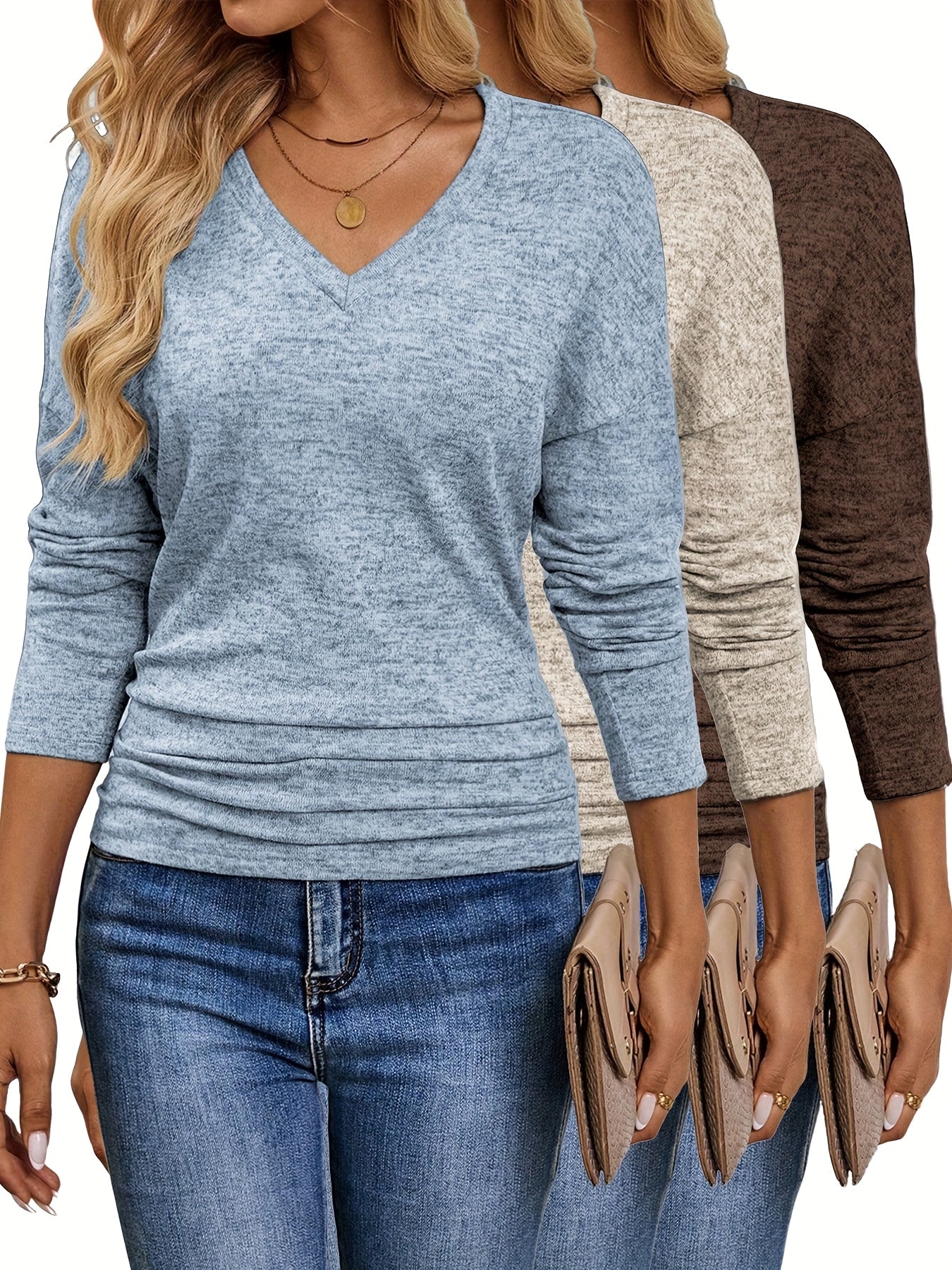 Maura™ | T-shirt V-Neck Doux et Extensible | Pack de 3 Couleurs