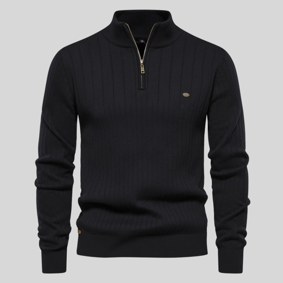 James™ | Pull côtelé zippé col montant
