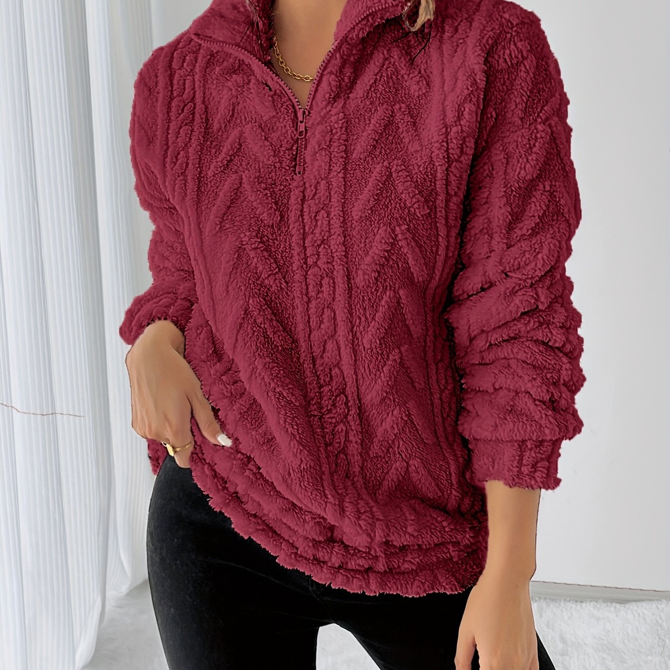 Charline™ | Sweat sherpa demi-zip col montant