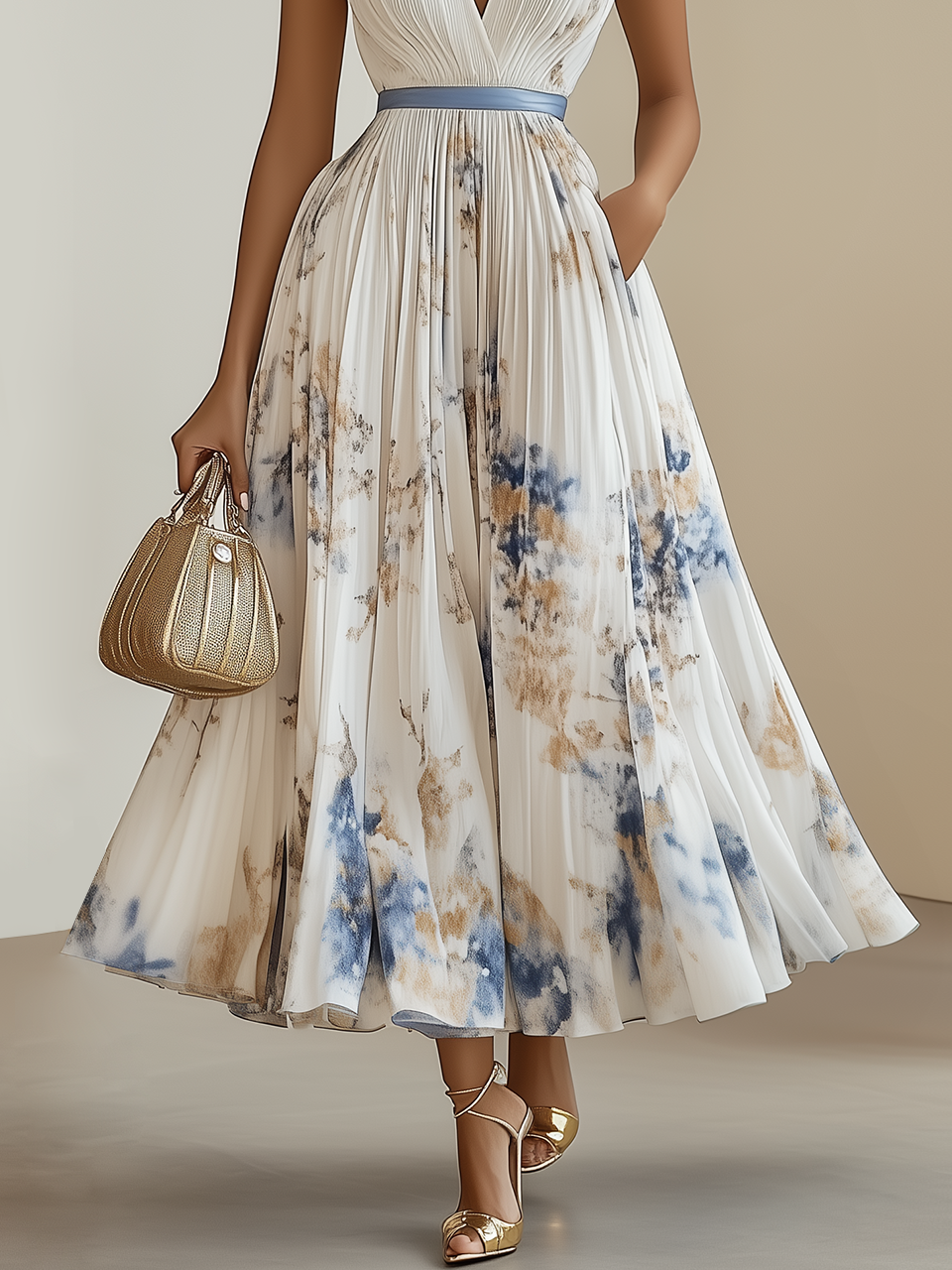 Riham™ | Robe Floral Midi A-Line Sans Manches
