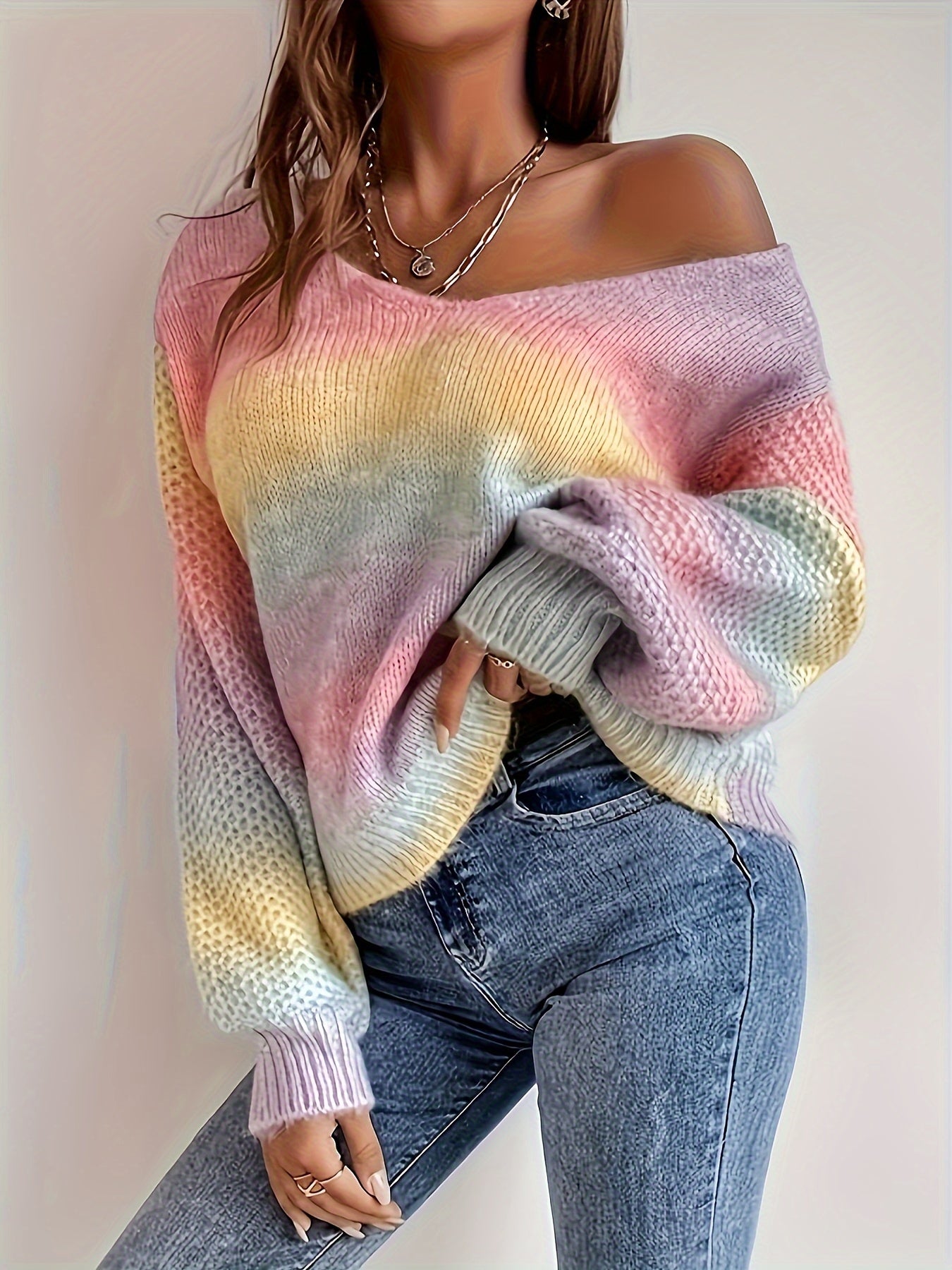 Lilou™ | Pull Décontracté à Col en V, Élégance Colorée