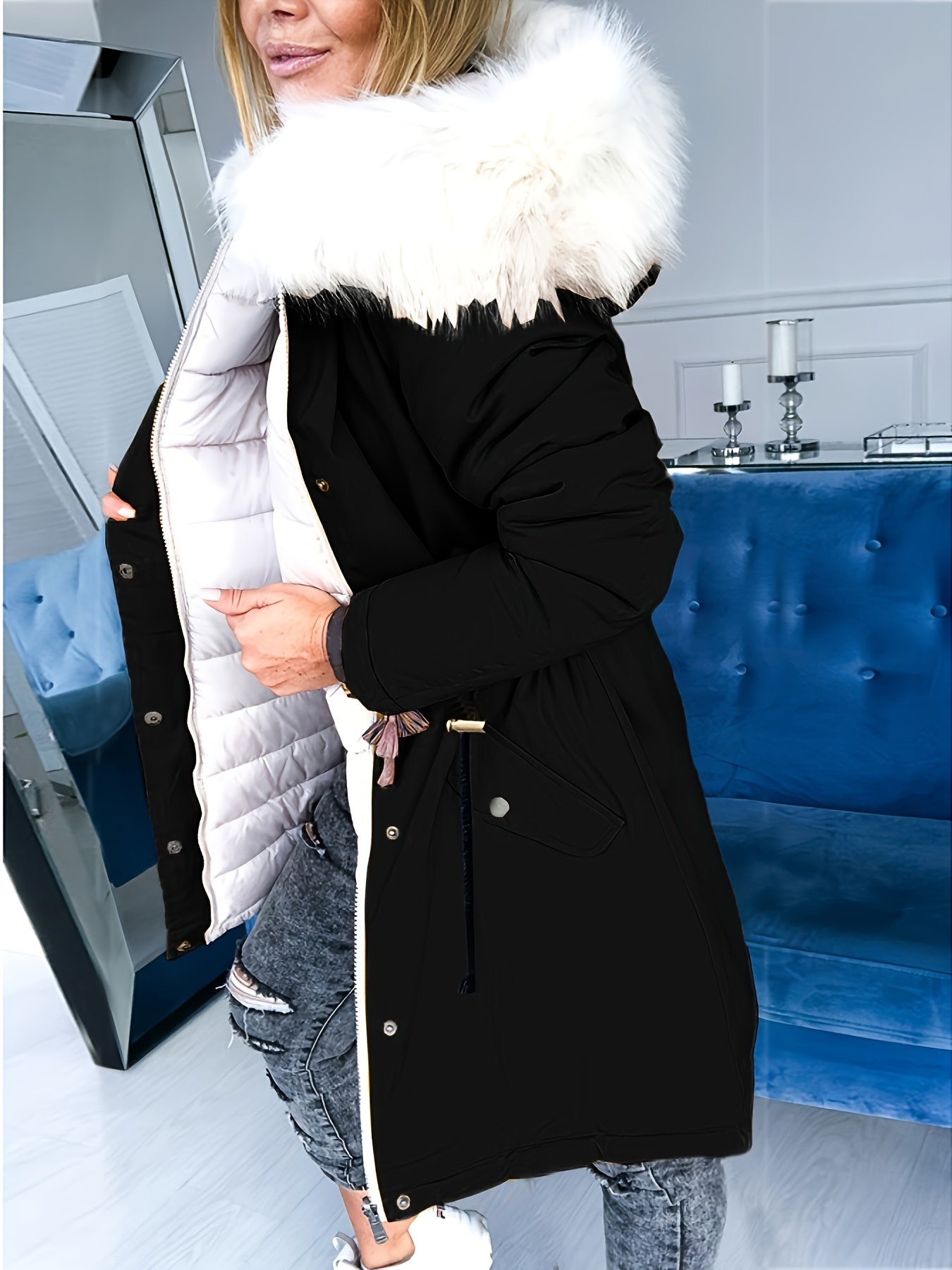 Olivia™ | Manteau parka réversible capuche fausse fourrure