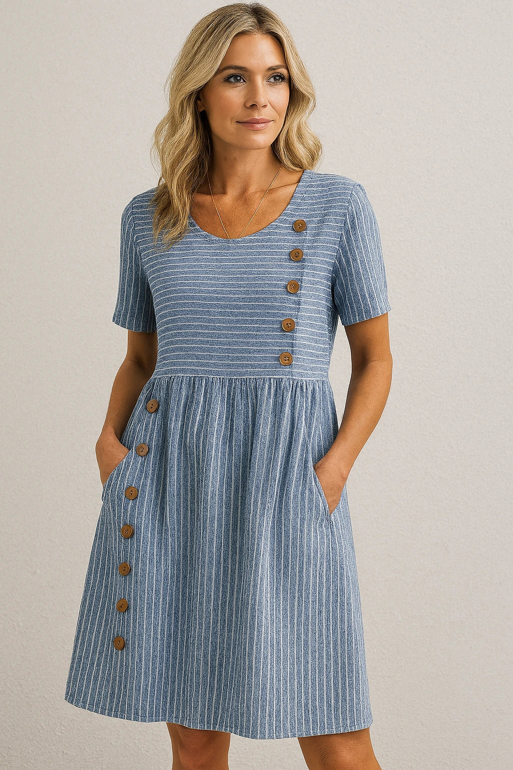 Lemoine™ | Robe Midi Élégante en Coton Rayé