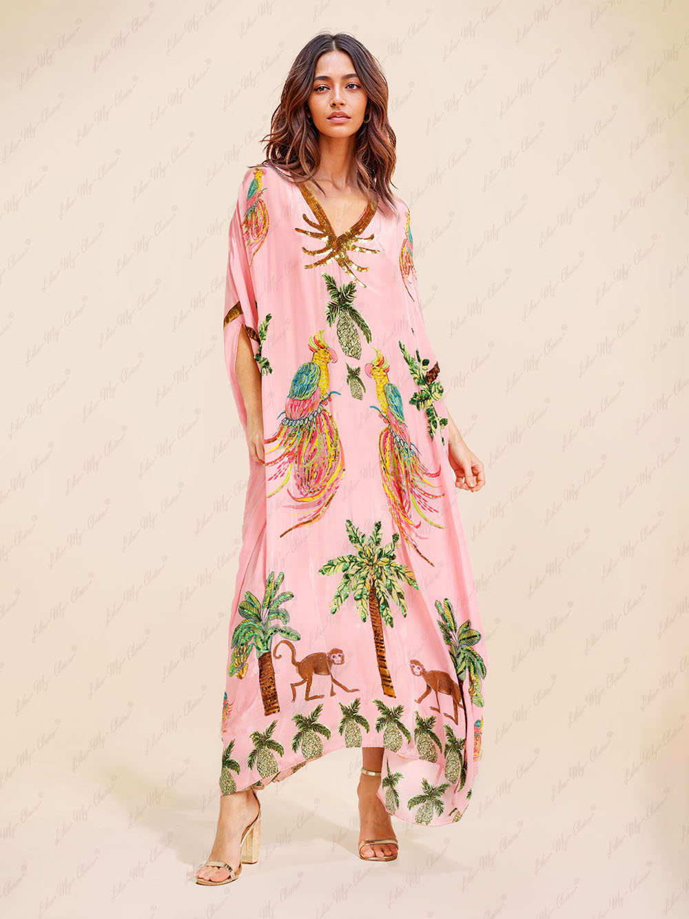 Célia™ | Caftan long avec col V et manches kimono