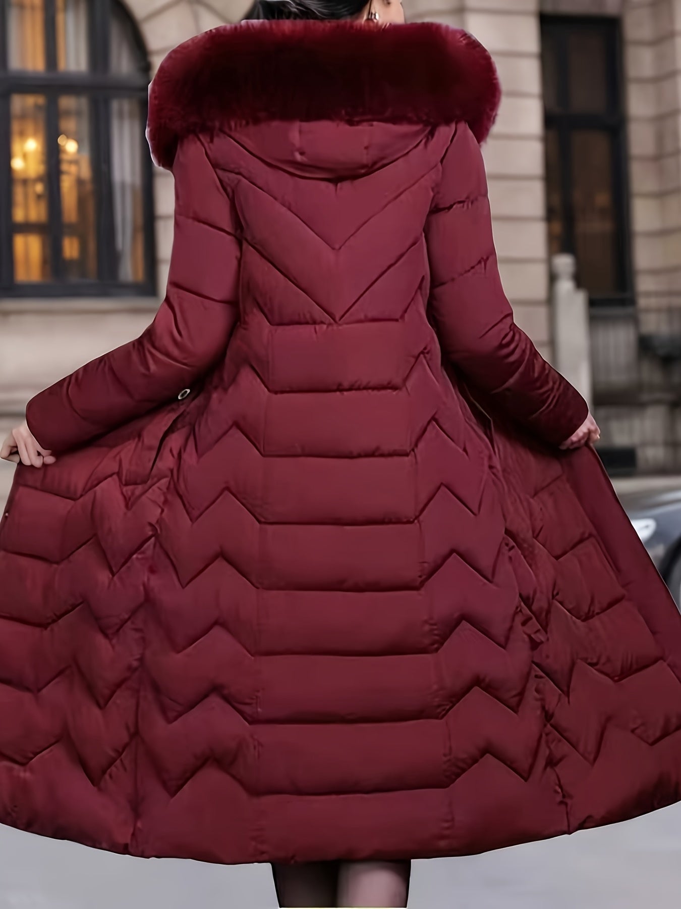 Perrine™ | Manteau doudoune long à col fausse fourrure