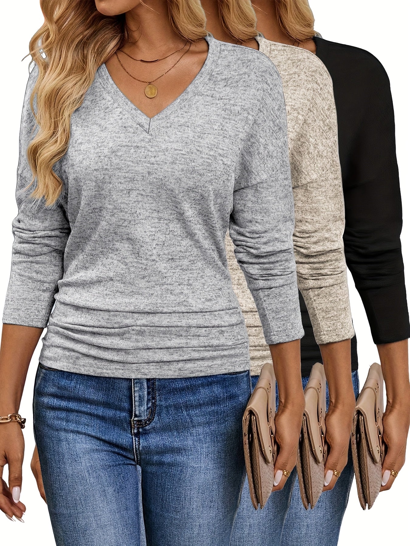 Maura™ | T-shirt V-Neck Doux et Extensible | Pack de 3 Couleurs