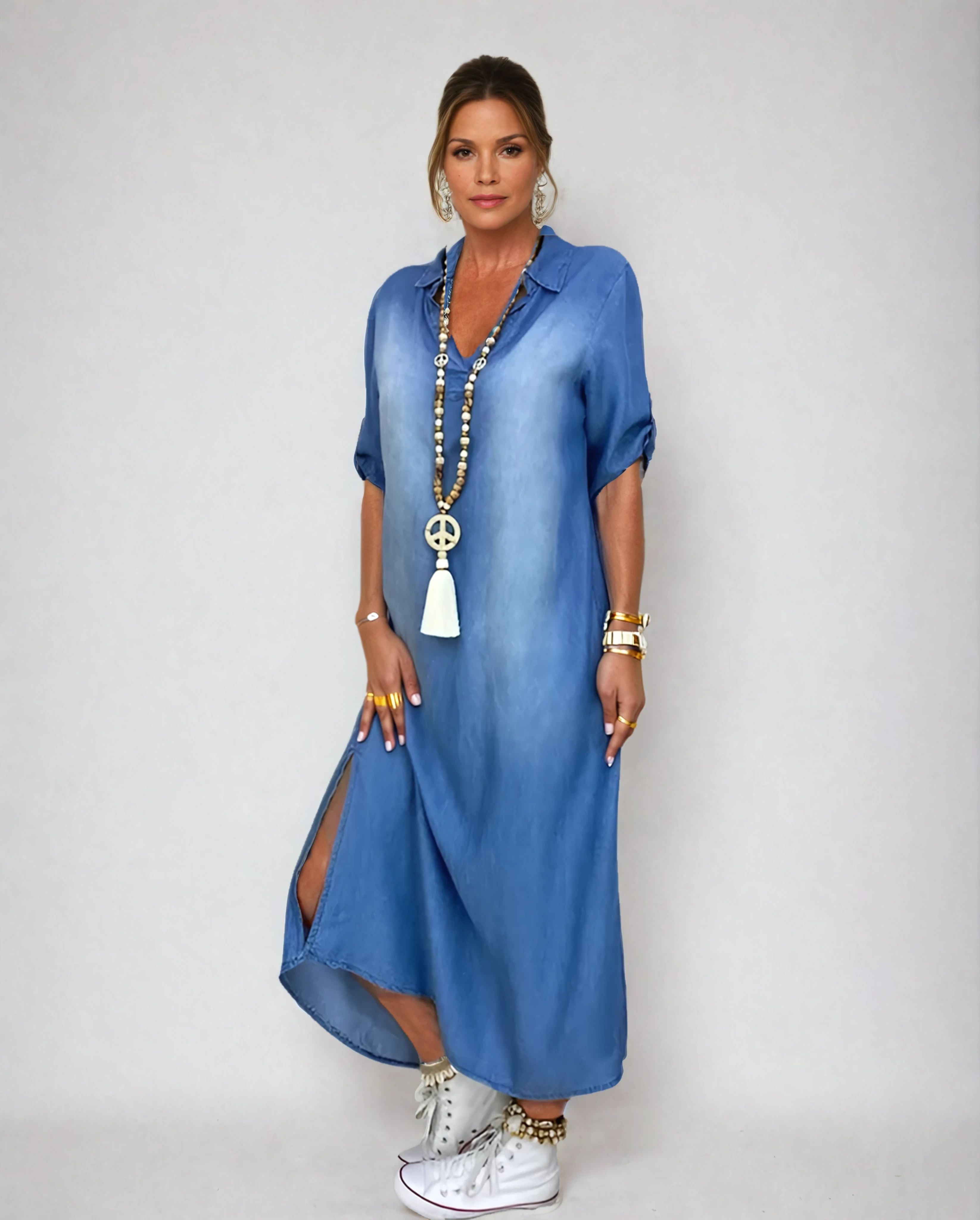Amira™ | Robe Longue en Denim Décontractée