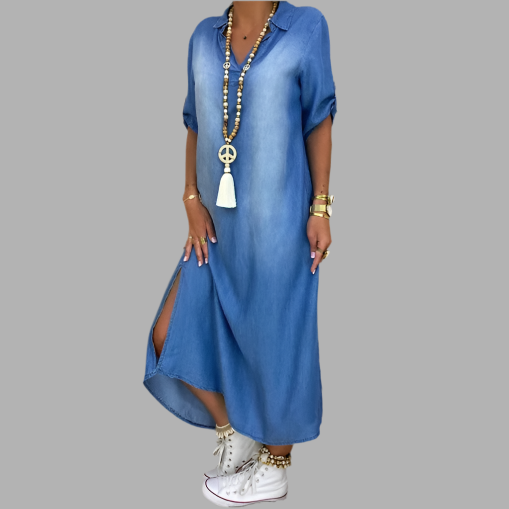 Amira™ | Robe Longue en Denim Décontractée