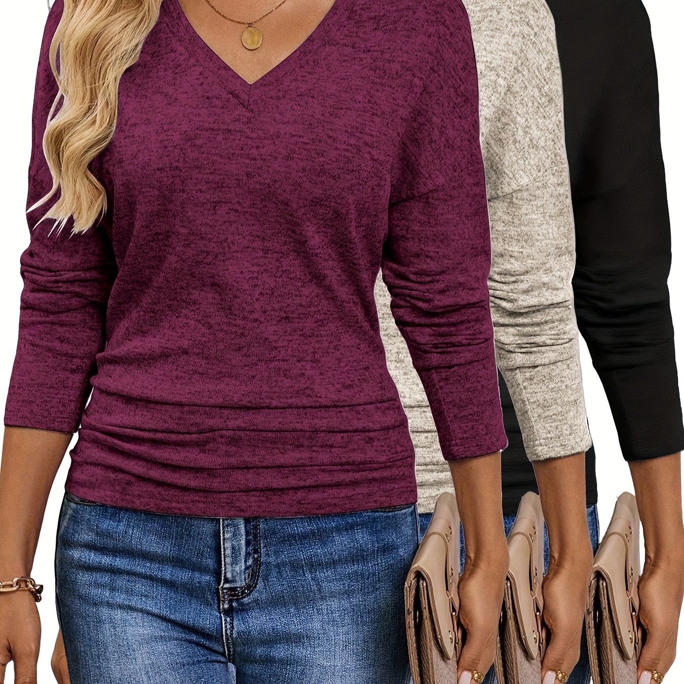 Maura™ | T-shirt V-Neck Doux et Extensible | Pack de 3 Couleurs