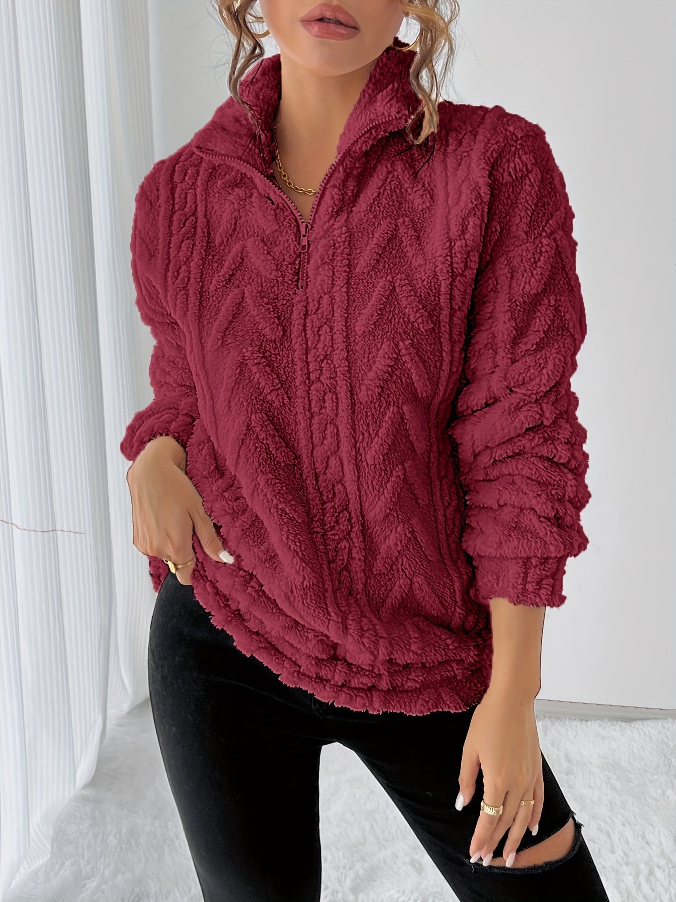 Charline™ | Sweat sherpa demi-zip col montant