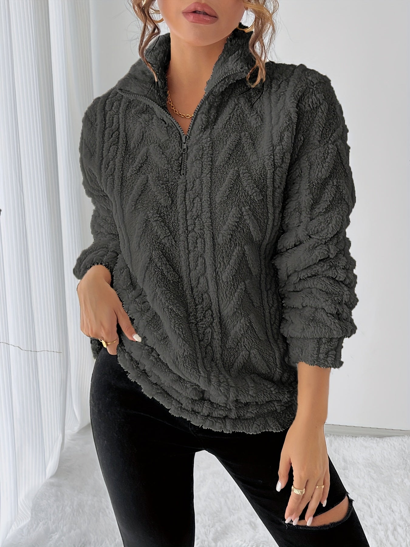 Charline™ | Sweat sherpa demi-zip col montant