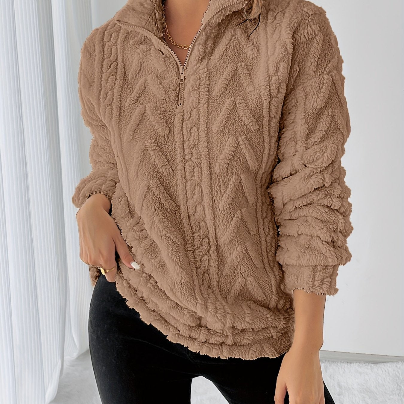 Charline™ | Sweat sherpa demi-zip col montant