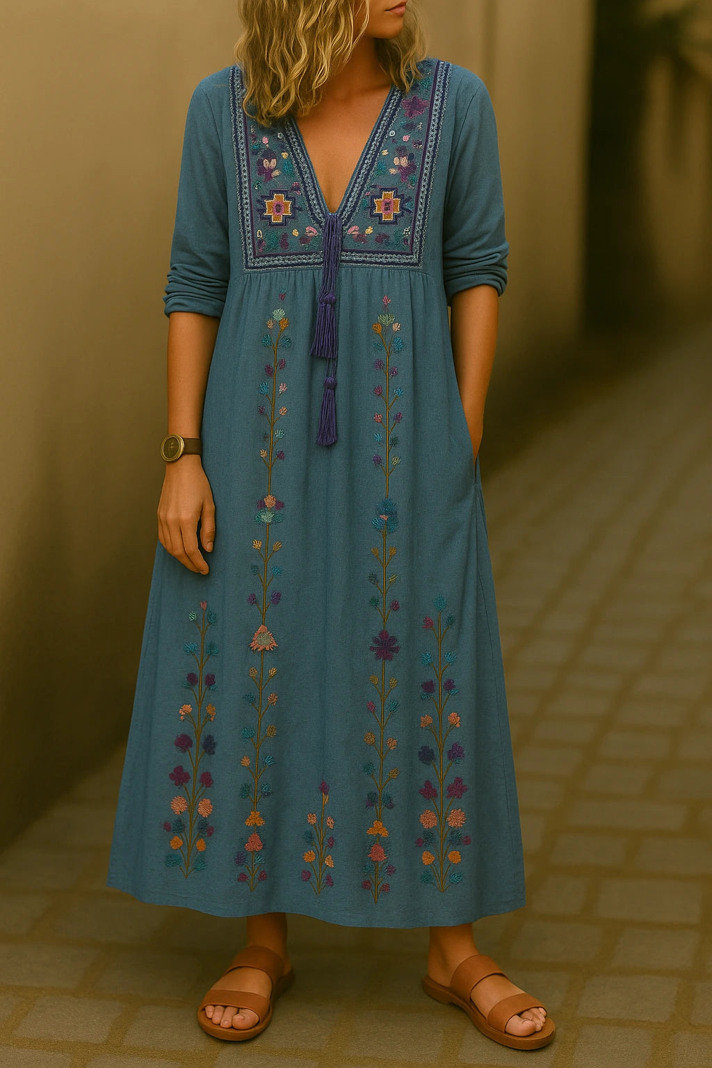 Mosy™ | Robe Bohème Brodée Élégante à Col V