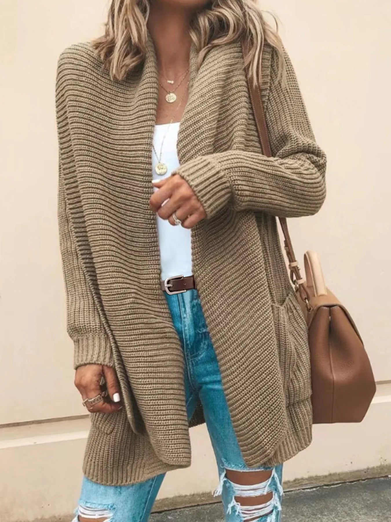 Isadora™ | Cardigan long ouvert en maille côtelée