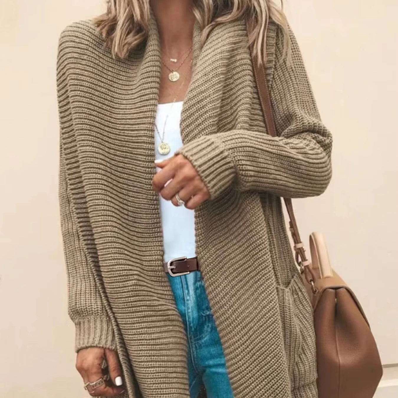 Isadora™ | Cardigan long ouvert en maille côtelée
