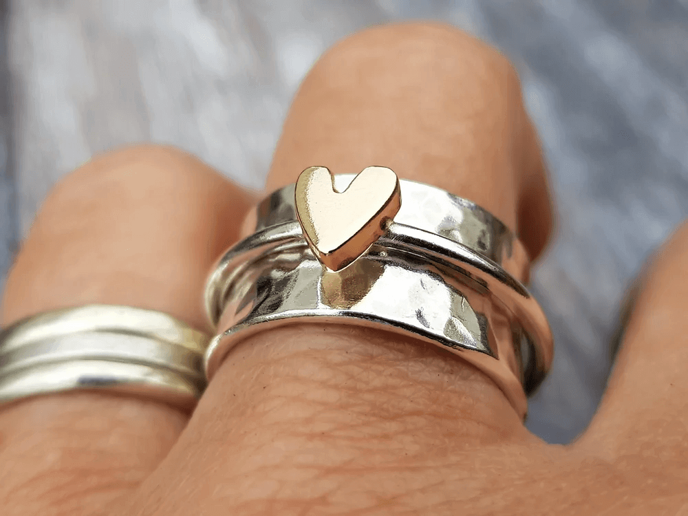 Mely™ | Bague Élégante en Argent avec Cœur Doré