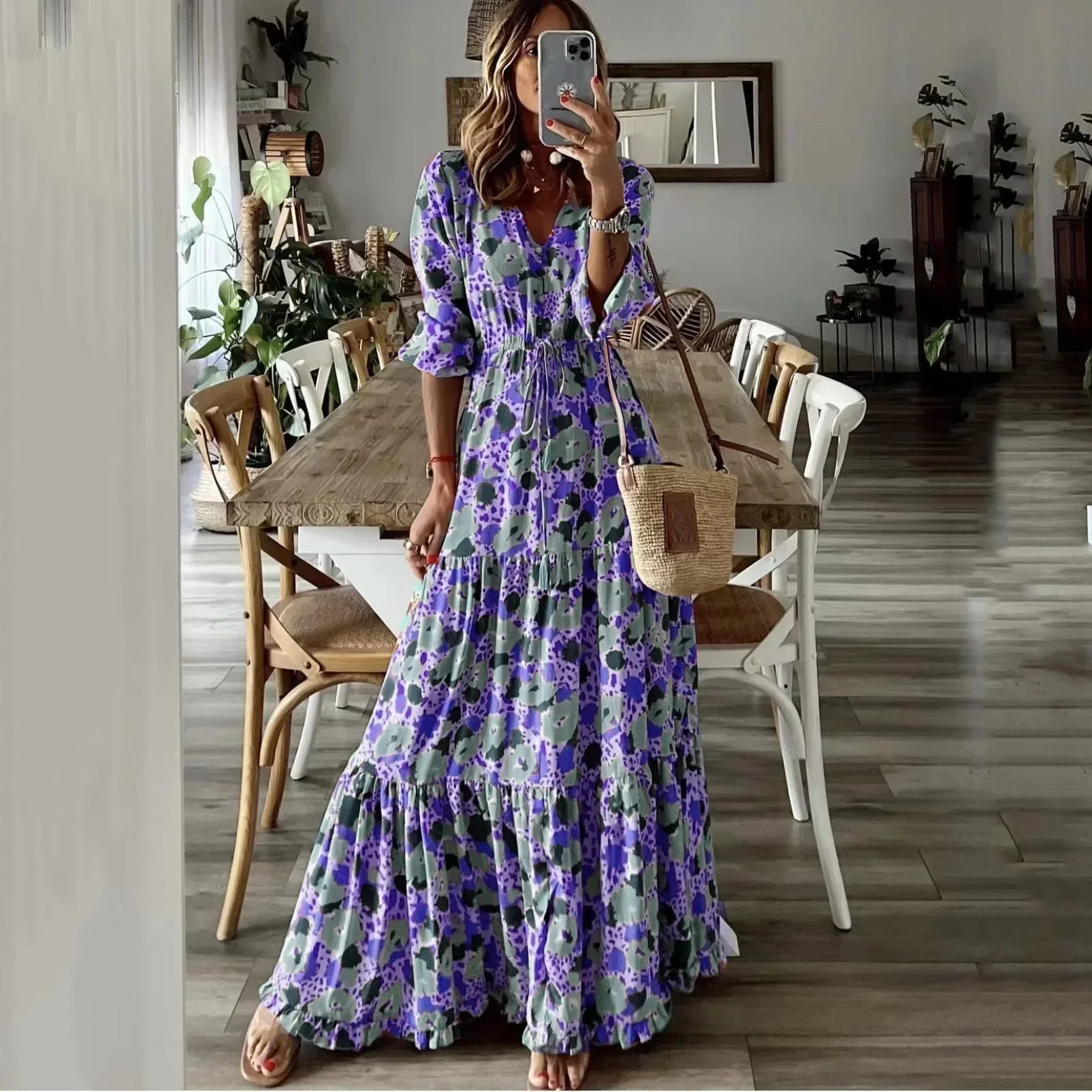 Liora™ | Robe Maxi Évasée Imprimée