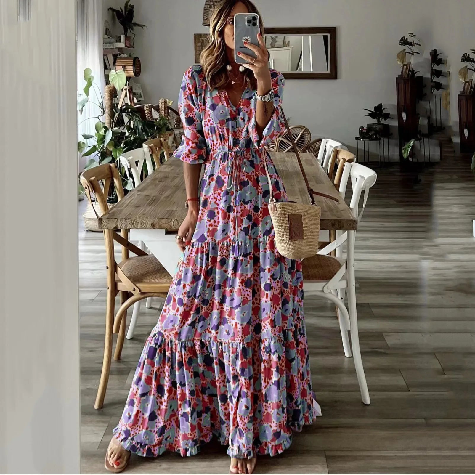 Liora™ | Robe Maxi Évasée Imprimée