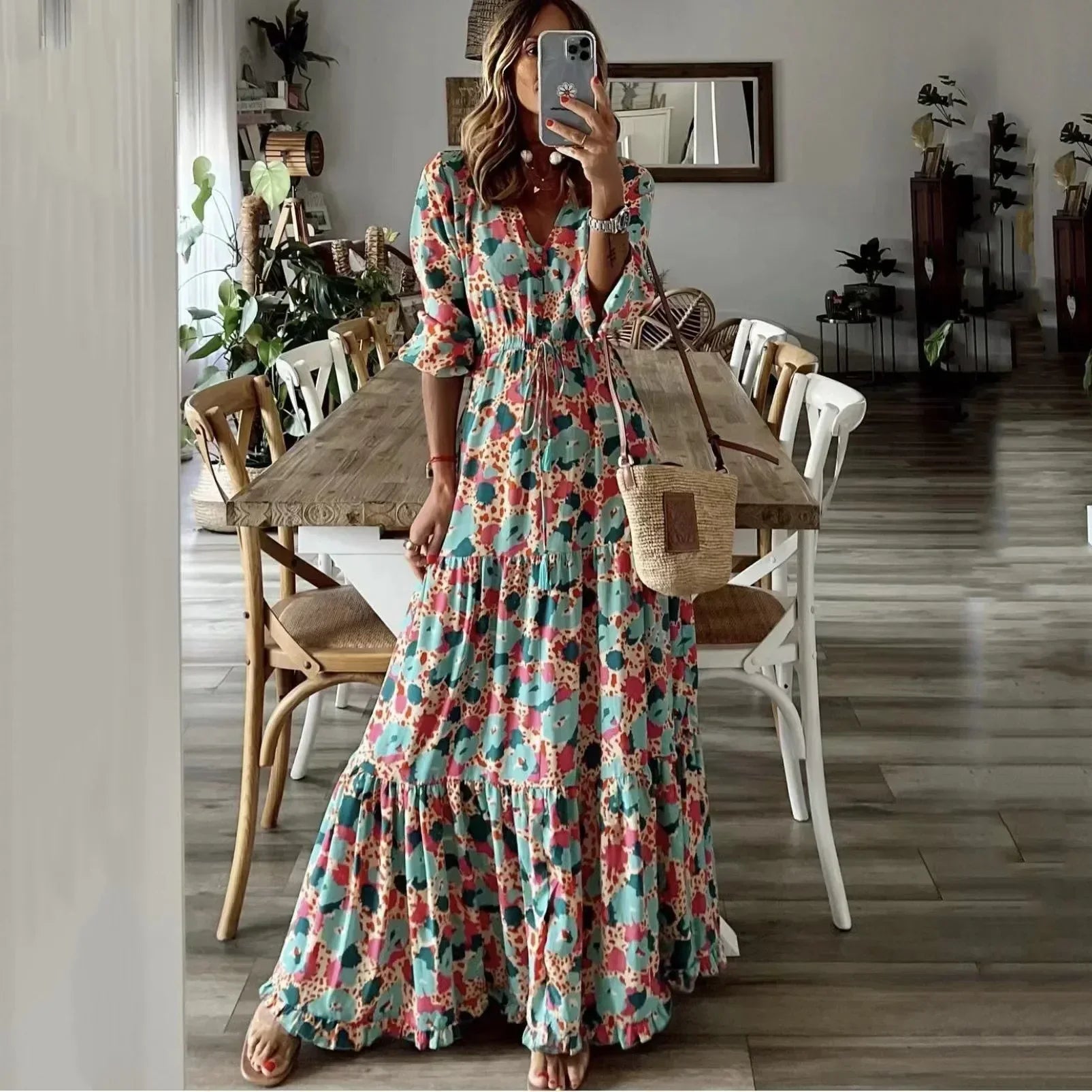 Liora™ | Robe Maxi Évasée Imprimée