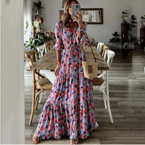Liora™ | Robe Maxi Évasée Imprimée