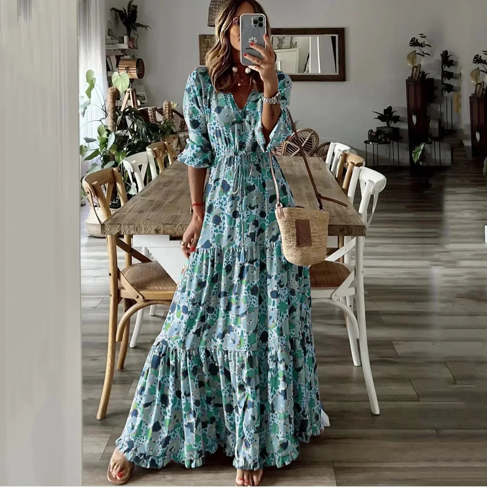 Liora™ | Robe Maxi Évasée Imprimée
