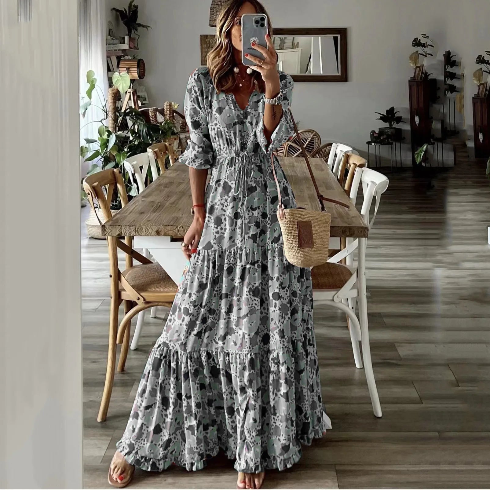 Liora™ | Robe Maxi Évasée Imprimée