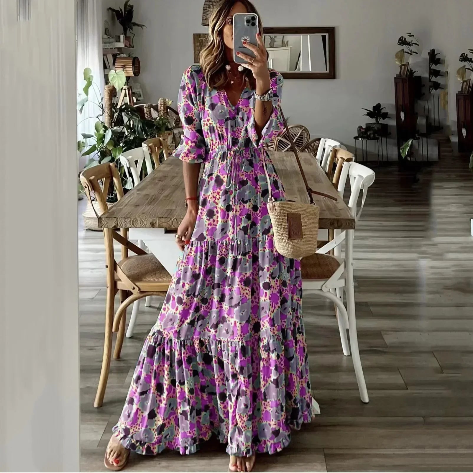 Liora™ | Robe Maxi Évasée Imprimée