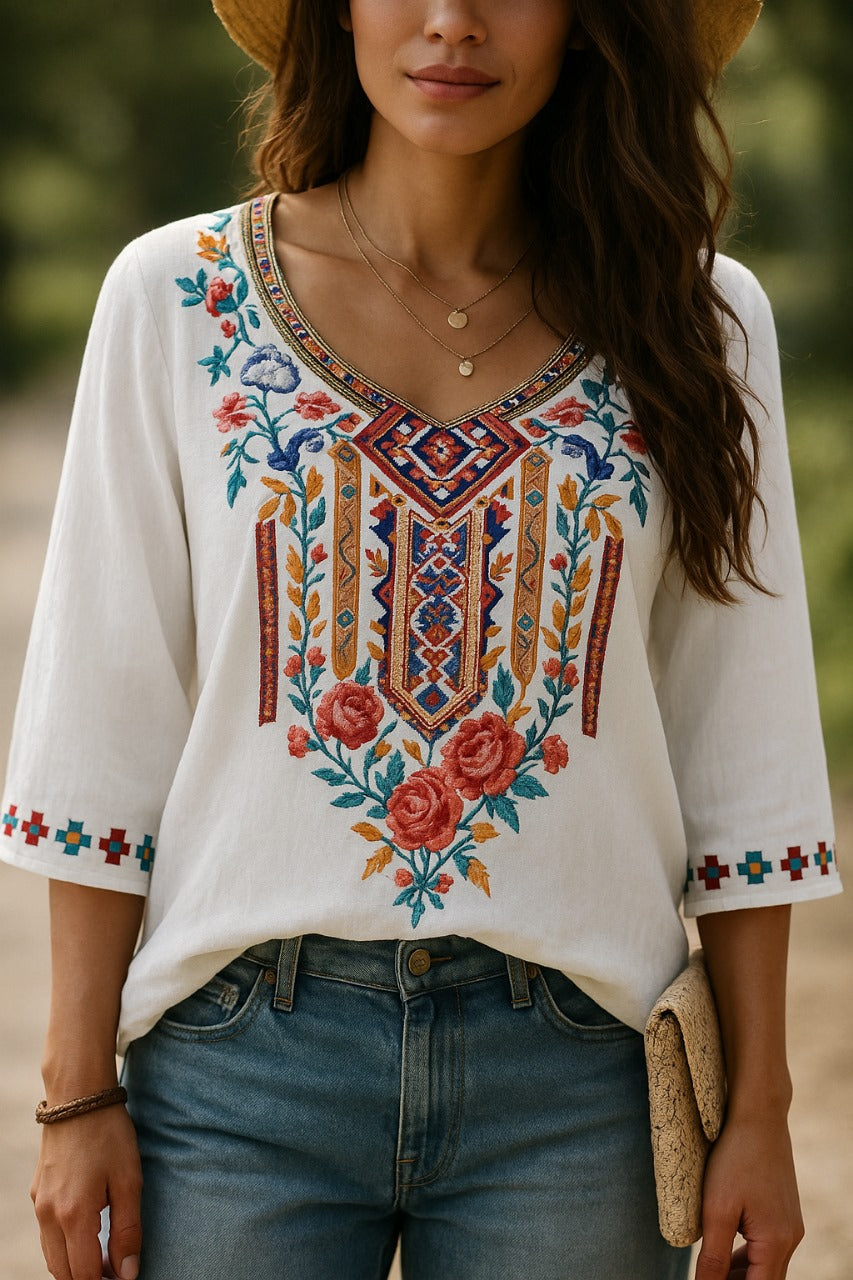 Nansi™ | Blouse Bohème Brodée En Coton