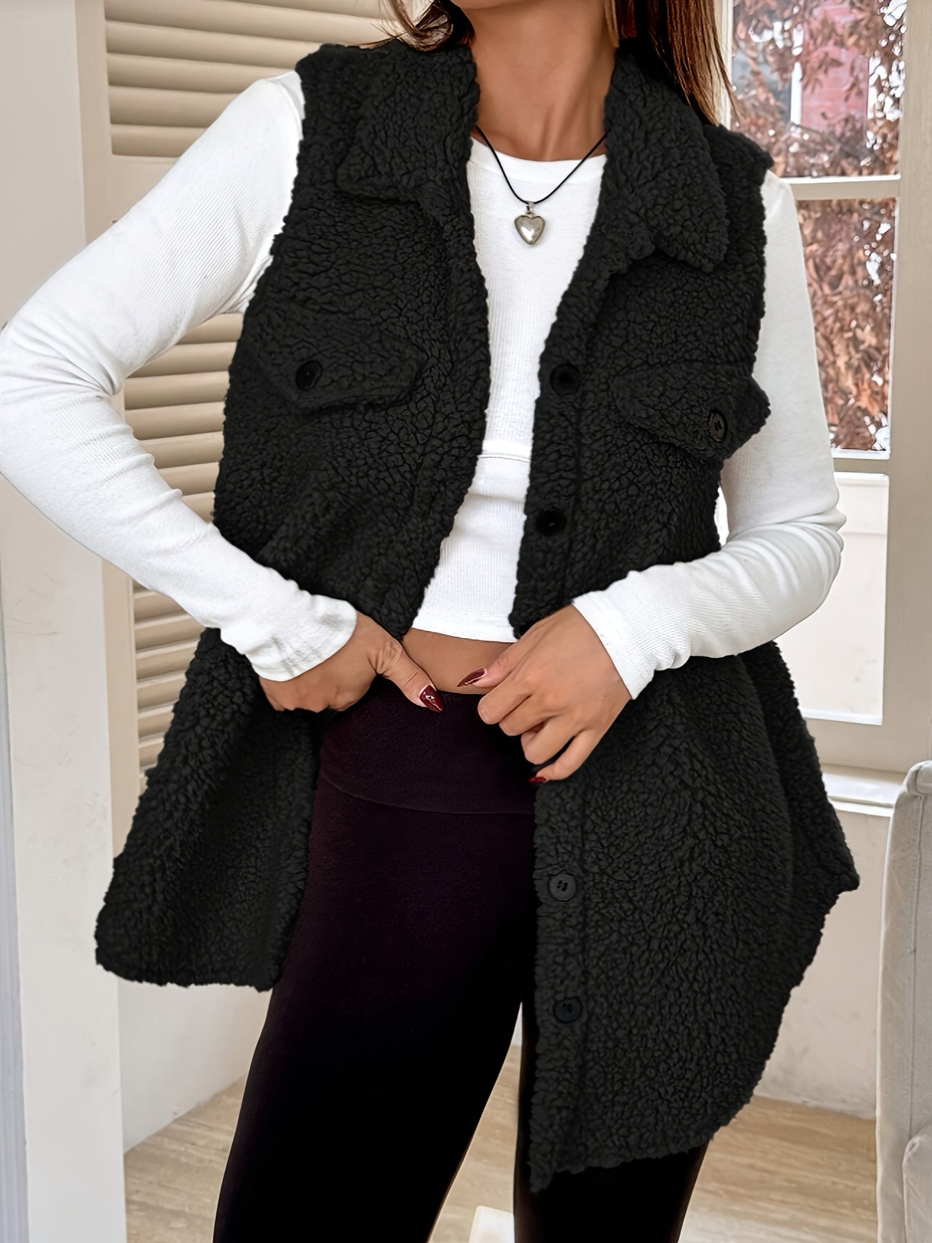 Ava™ | Blazer Gilet long sans manches sherpa