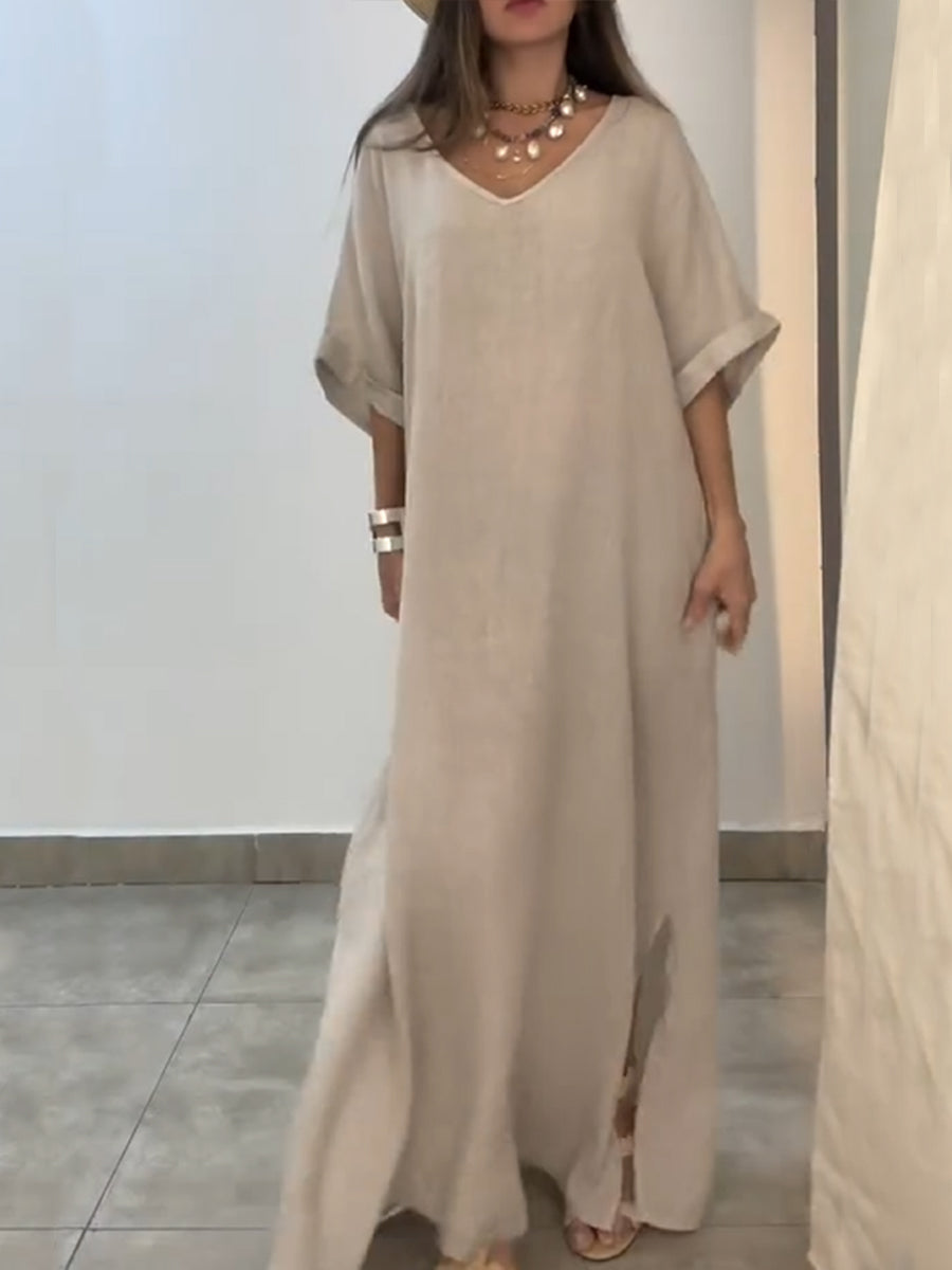 Ozine™ | Robe Élégante en Coton et Lin avec Poches