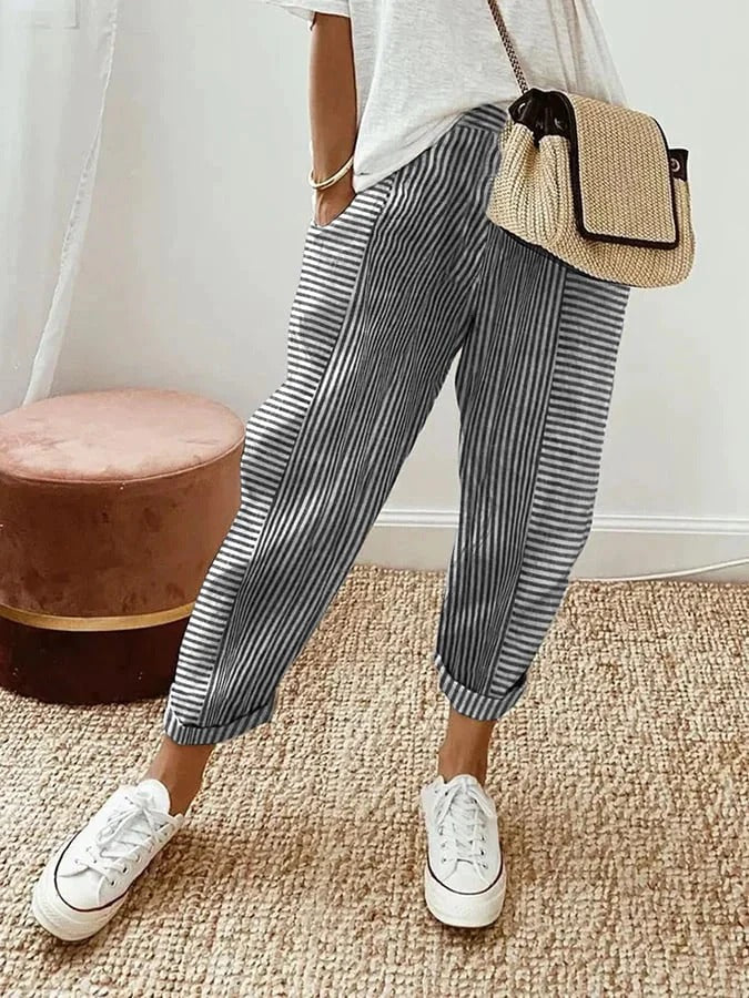 Darine™ | Pantalon Rayé Élégant en Lin
