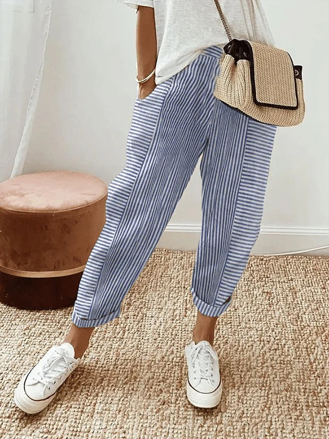 Darine™ | Pantalon Rayé Élégant en Lin