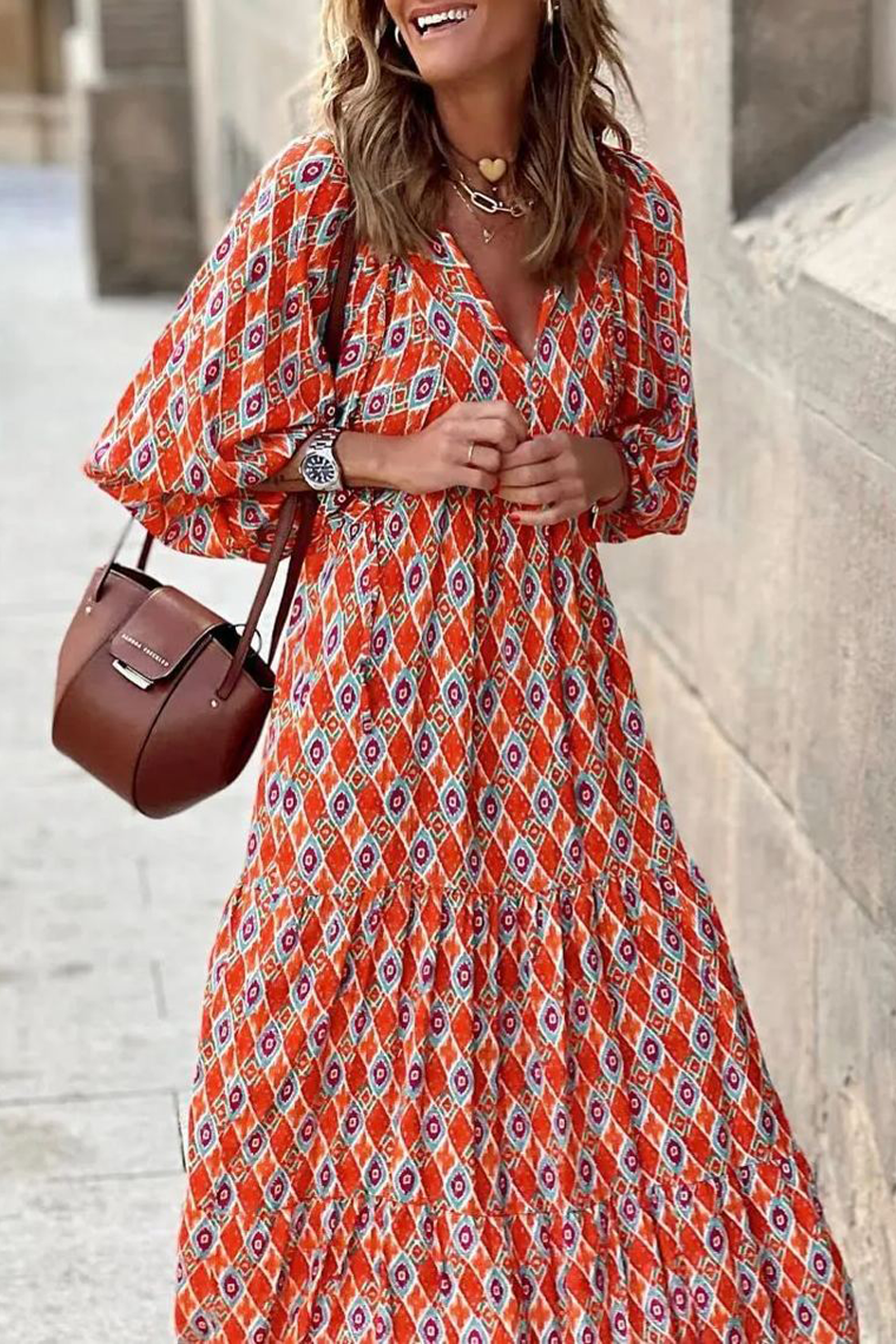 Nala™ | Robe Maxi Florale à Manches Bouffantes