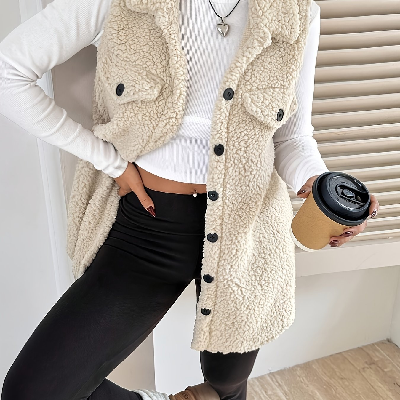 Ava™ | Blazer Gilet long sans manches sherpa