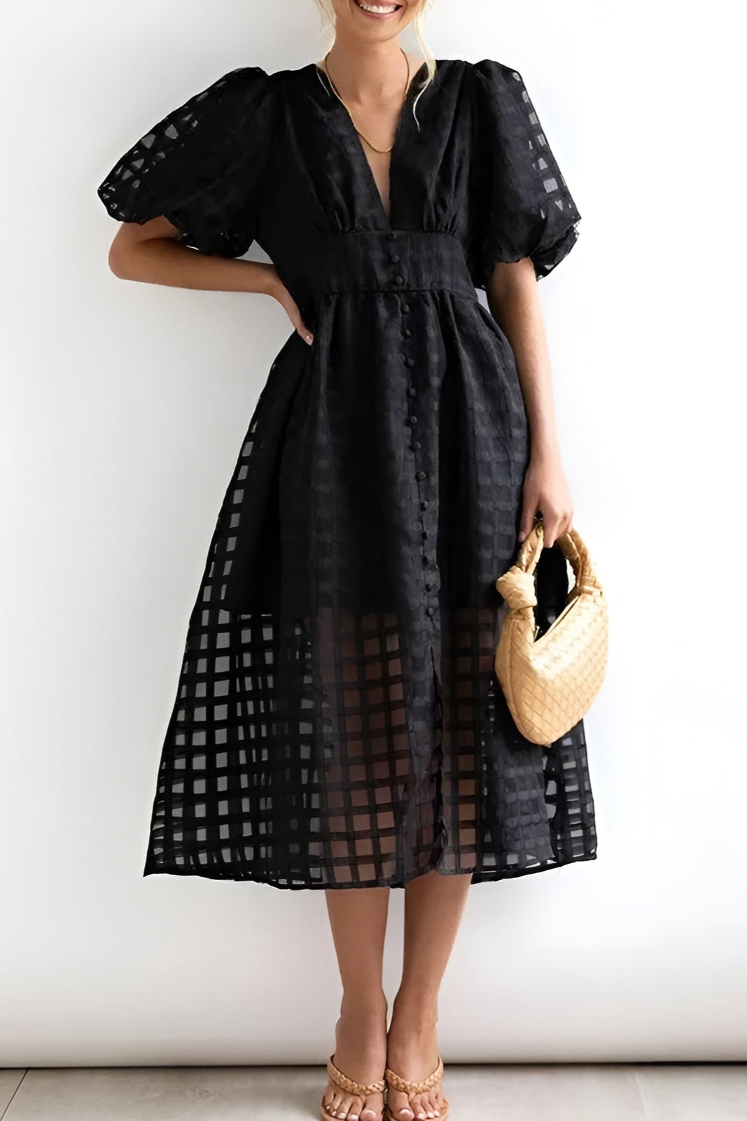 Élina™ | Robe Midi Graphique Élégante