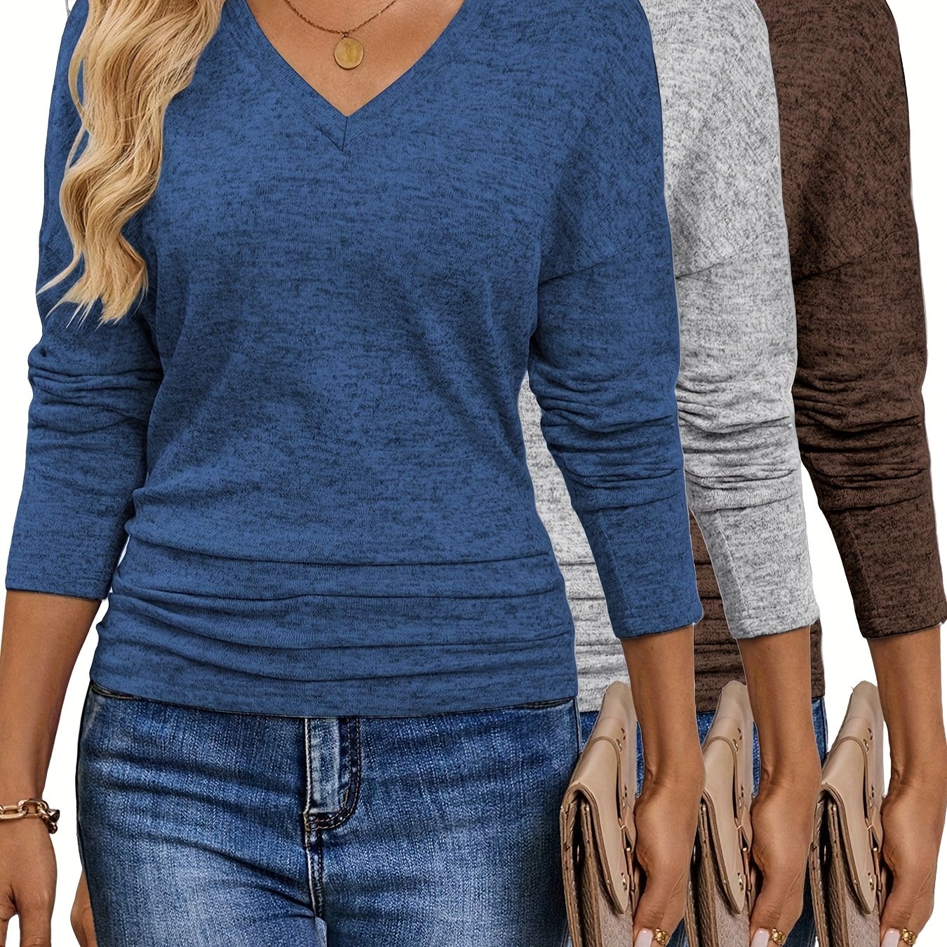 Maura™ | T-shirt V-Neck Doux et Extensible | Pack de 3 Couleurs