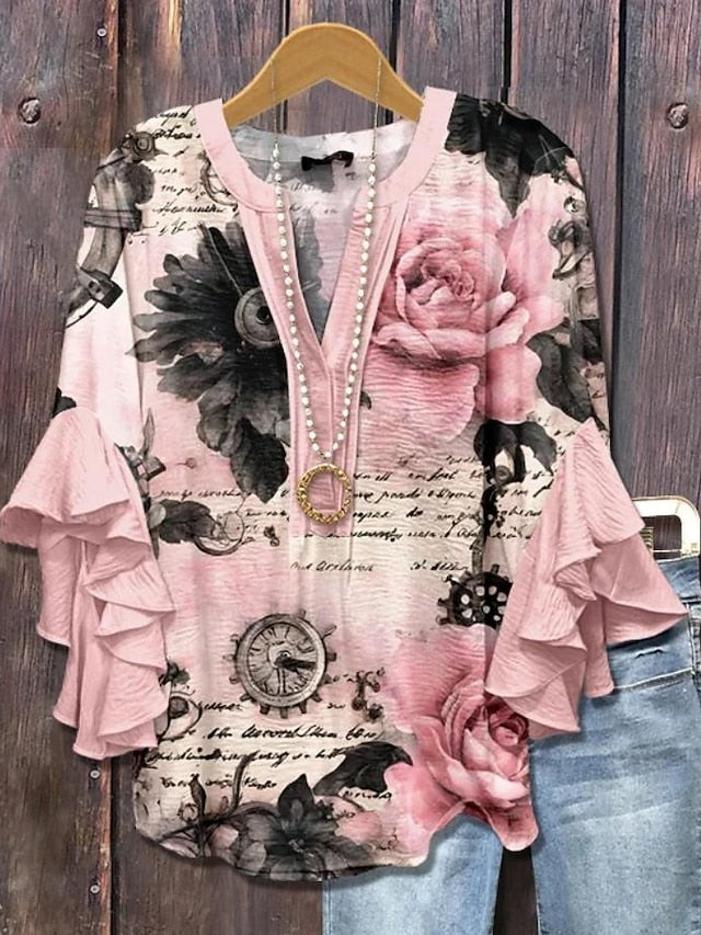 Claire™ | Haut Floral Élégant à Col V