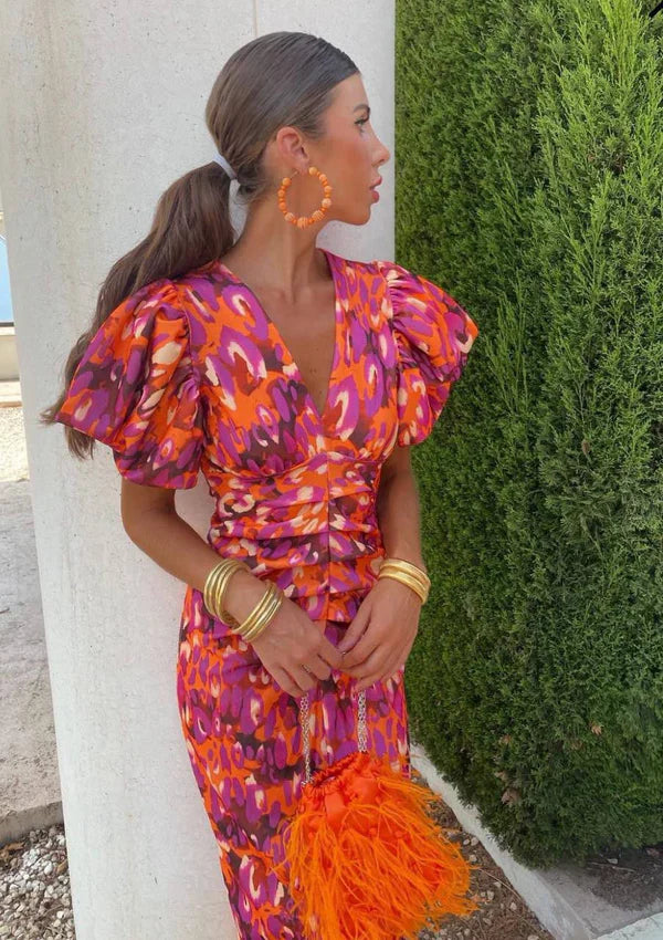 Arielle™ | Robe Colorée Élégante à Manches Plissées