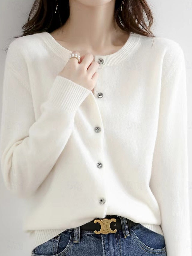 Raya™ | Cardigan Élégant en Laine à Col Ras du Cou