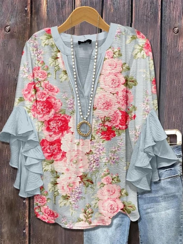 Claire™ | Haut Floral Élégant à Col V