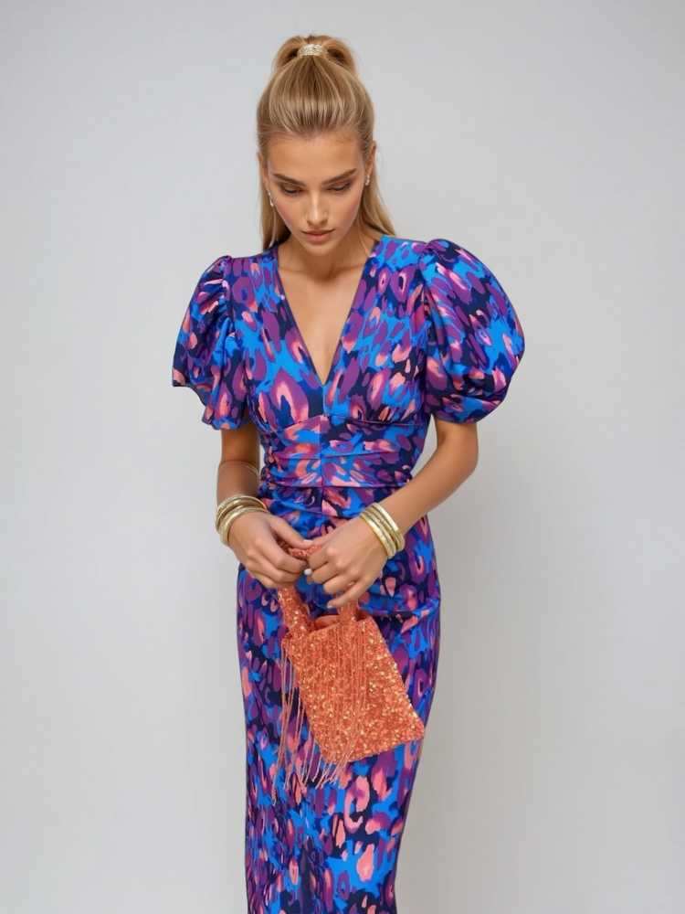 Arielle™ | Robe Colorée Élégante à Manches Plissées