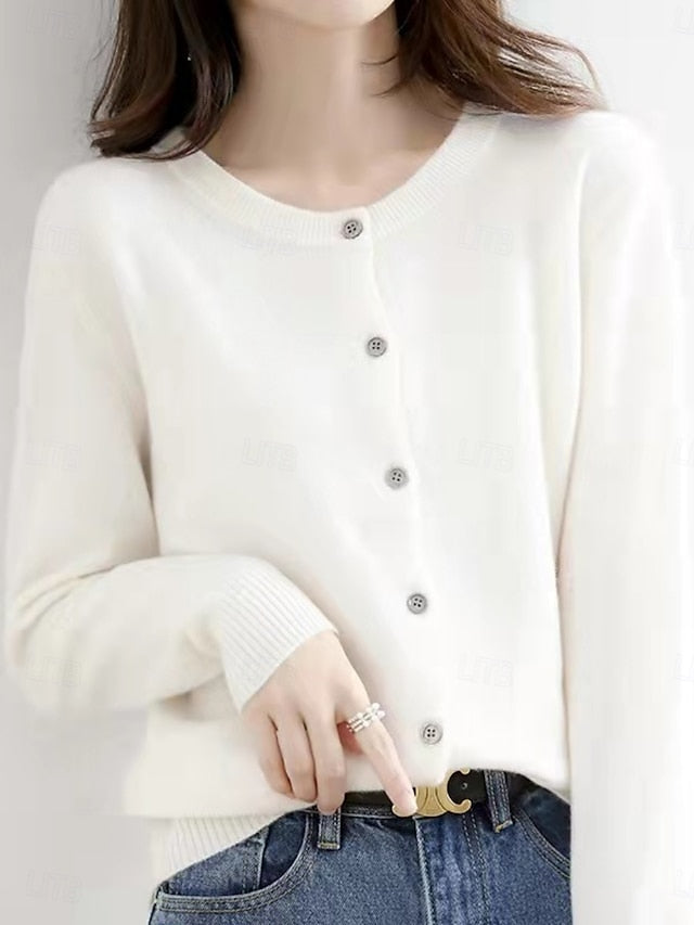 Raya™ | Cardigan Élégant en Laine à Col Ras du Cou
