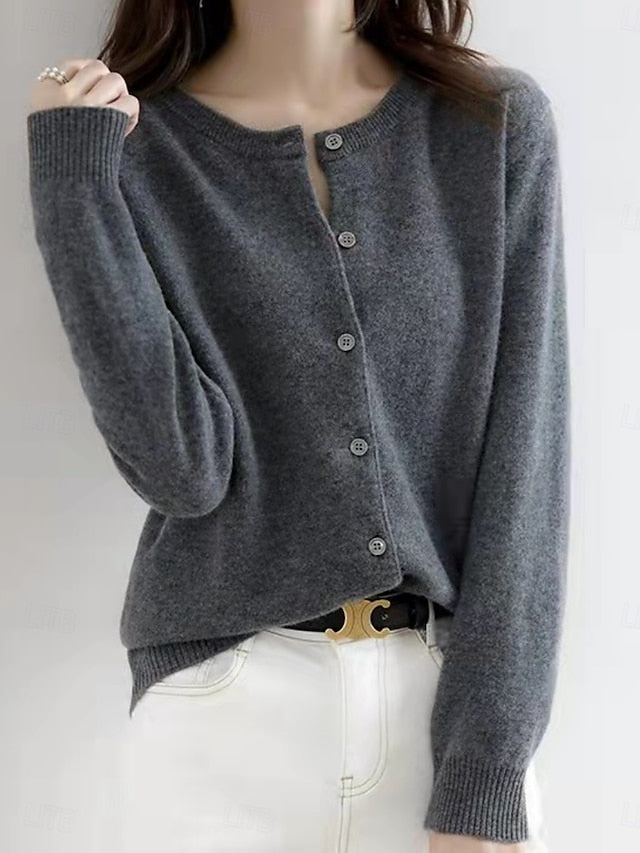 Raya™ | Cardigan Élégant en Laine à Col Ras du Cou